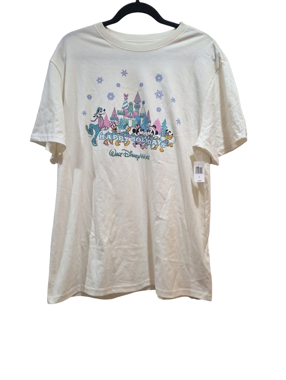 Disney Parks Mickey Friends HAPPY HOLIDAYS Pastel Castle T-Shirt Adult Large NEW